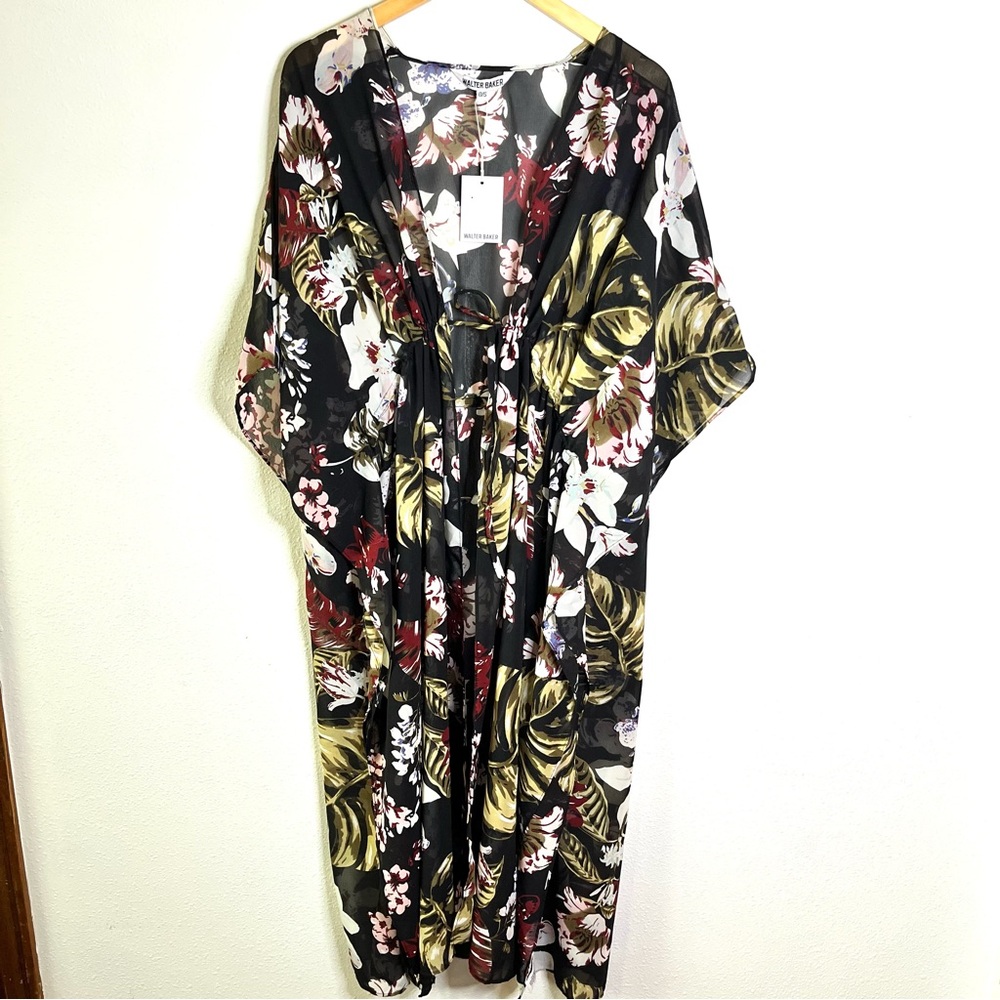 NWT Walter Baker Tulum Multicolor Floral caftan swim coverup kimono tie front - Picture 3 of 9